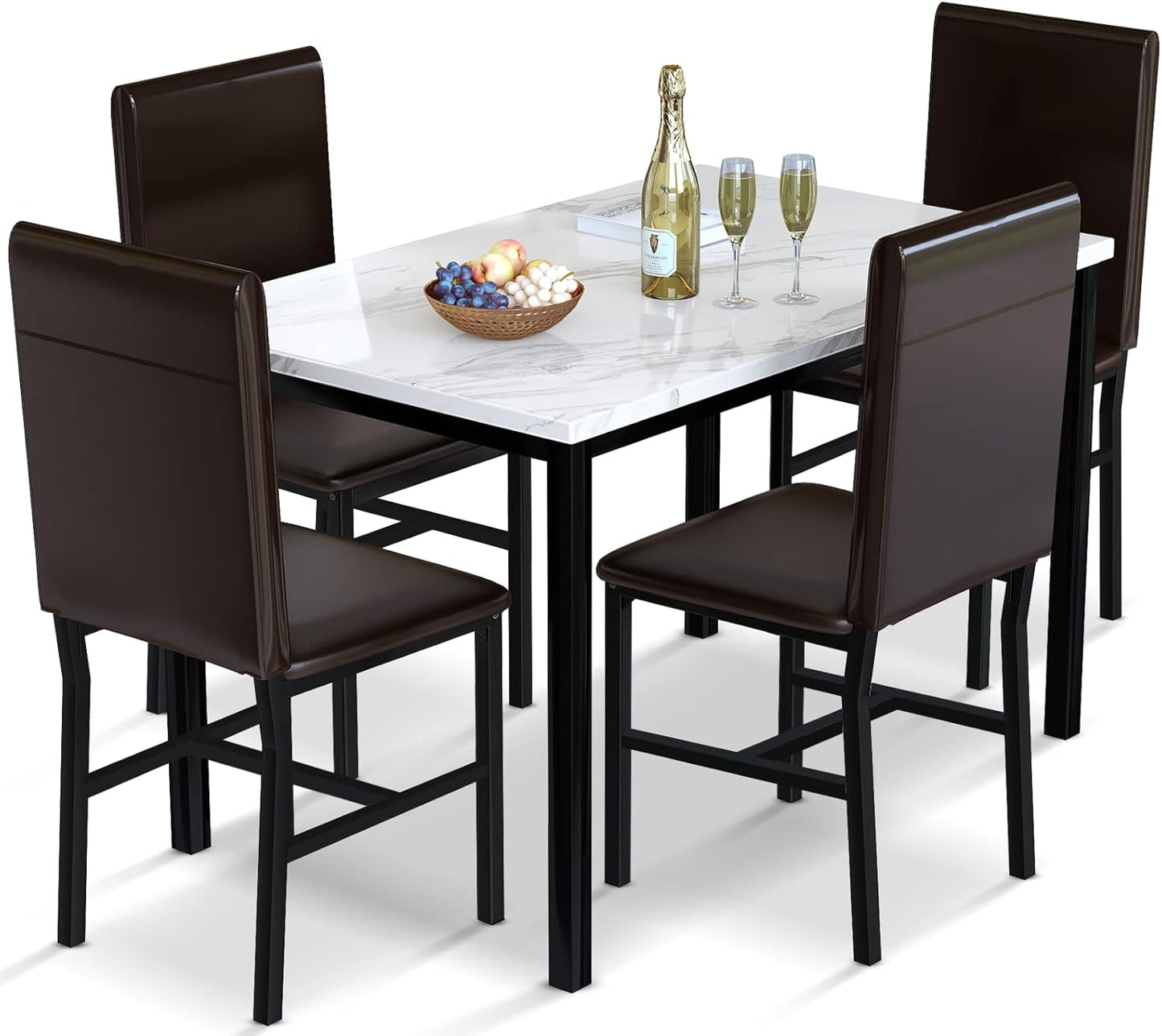 AWQM 5-Piece Faux Marble Dining Table Set with 4 Upholstered Chairs