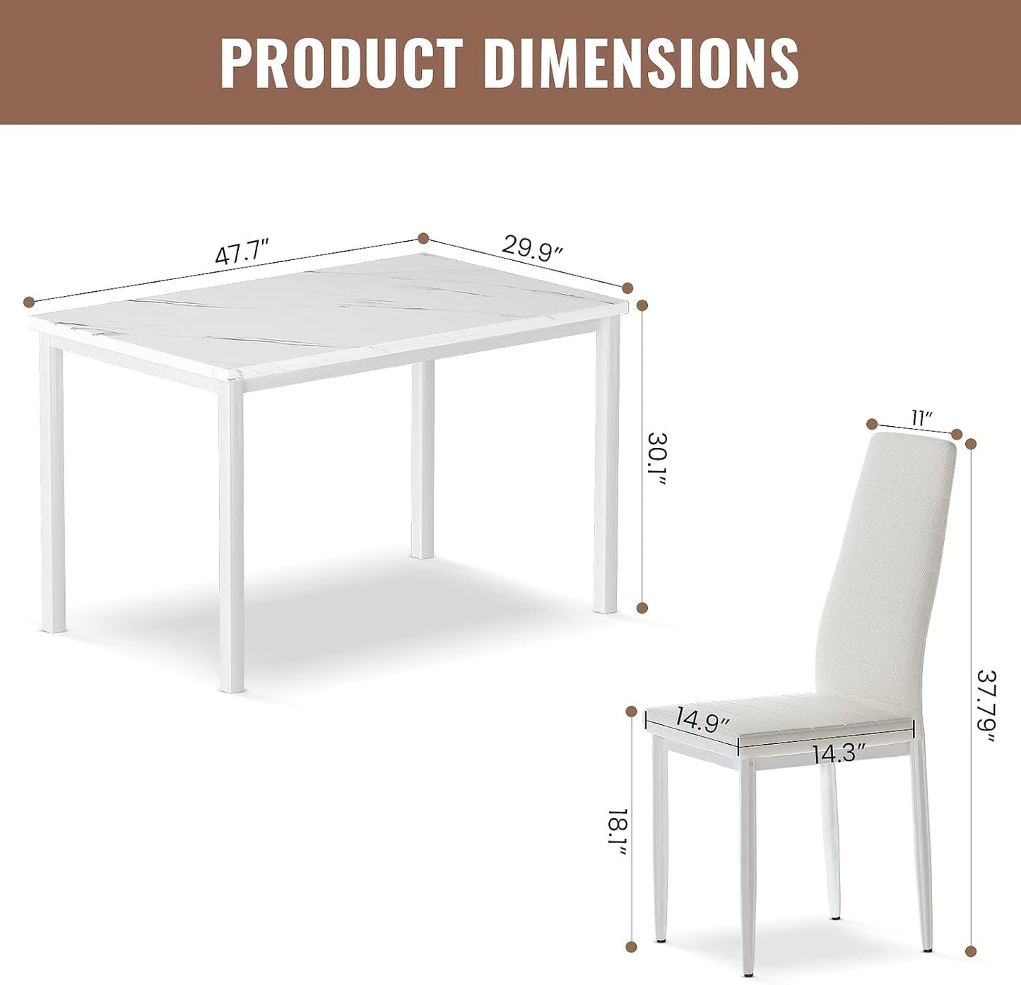 AWQM 5-Piece Faux Marble Dining Table Set with 4 Upholstered Chairs