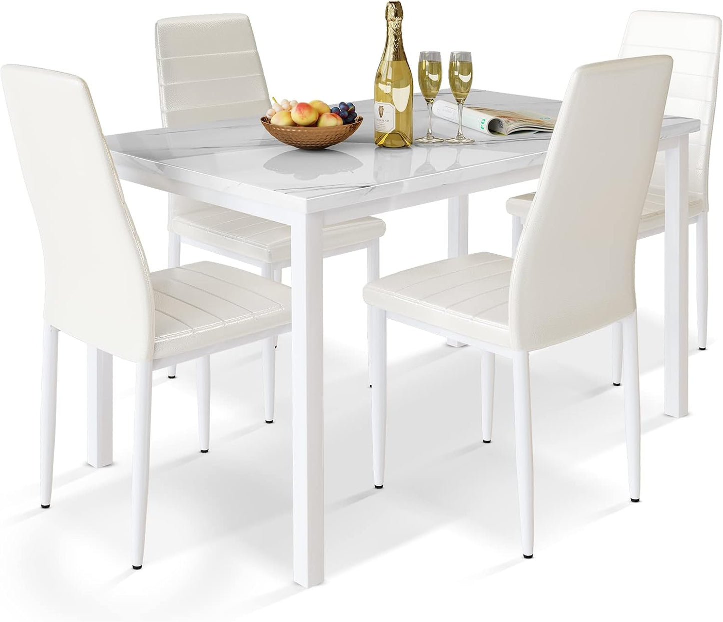 AWQM 5-Piece Faux Marble Dining Table Set with 4 Upholstered Chairs