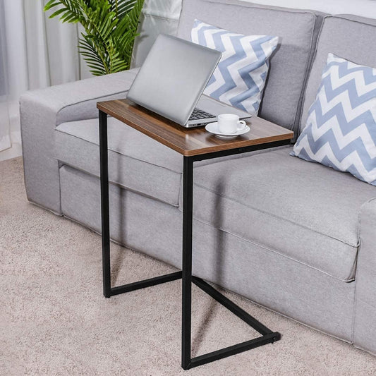 Modern C-Shaped Side Table – Wood Black Metal
