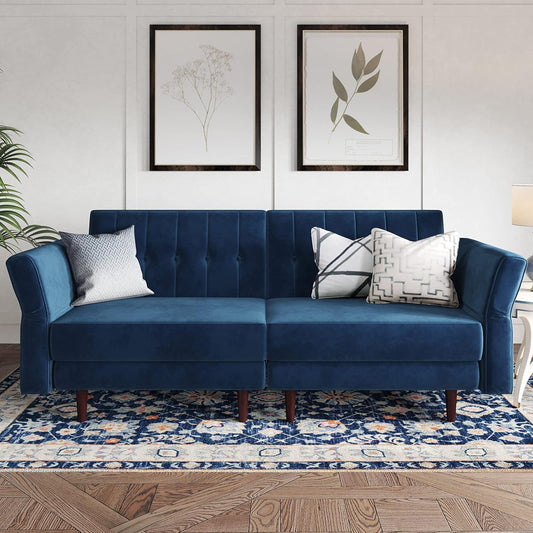 Belfin Velvet Convertible Futon Sofa Bed – Navy Blue