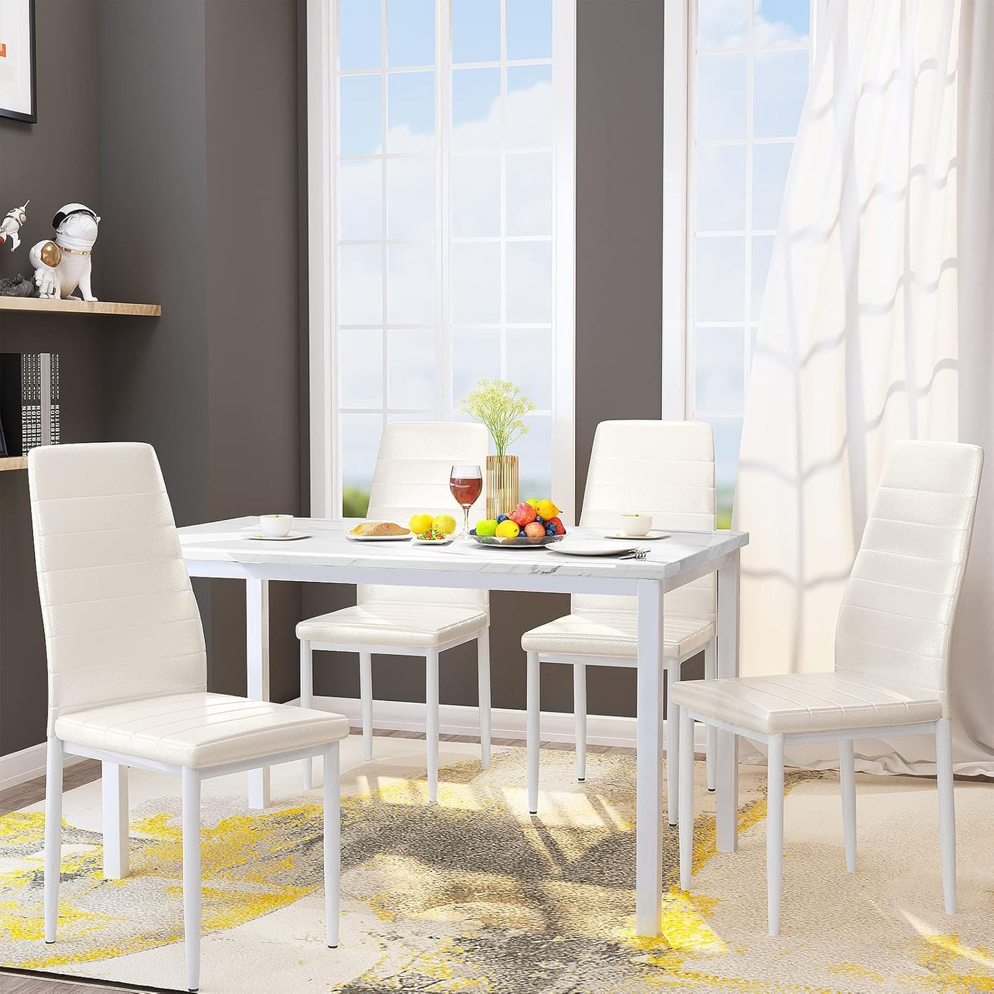 AWQM 5-Piece Faux Marble Dining Table Set with 4 Upholstered Chairs