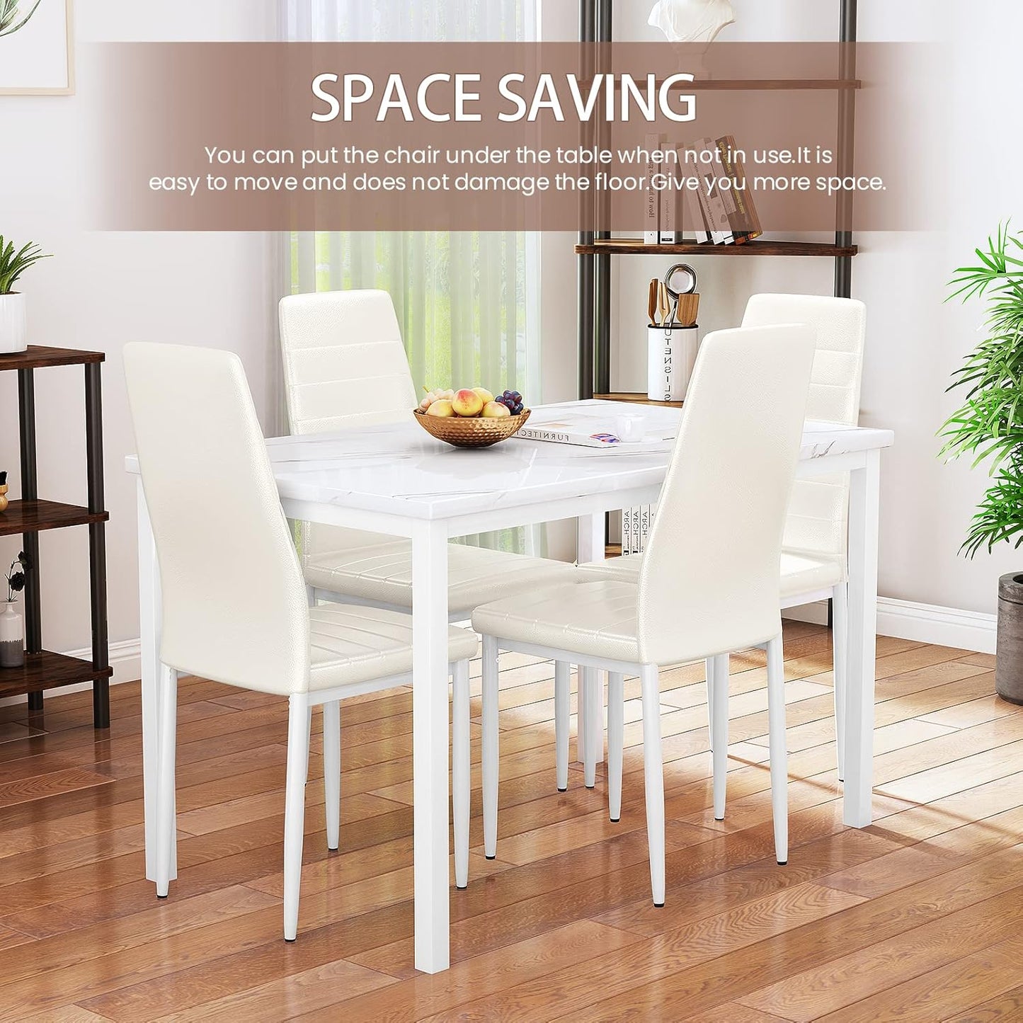 AWQM 5-Piece Faux Marble Dining Table Set with 4 Upholstered Chairs