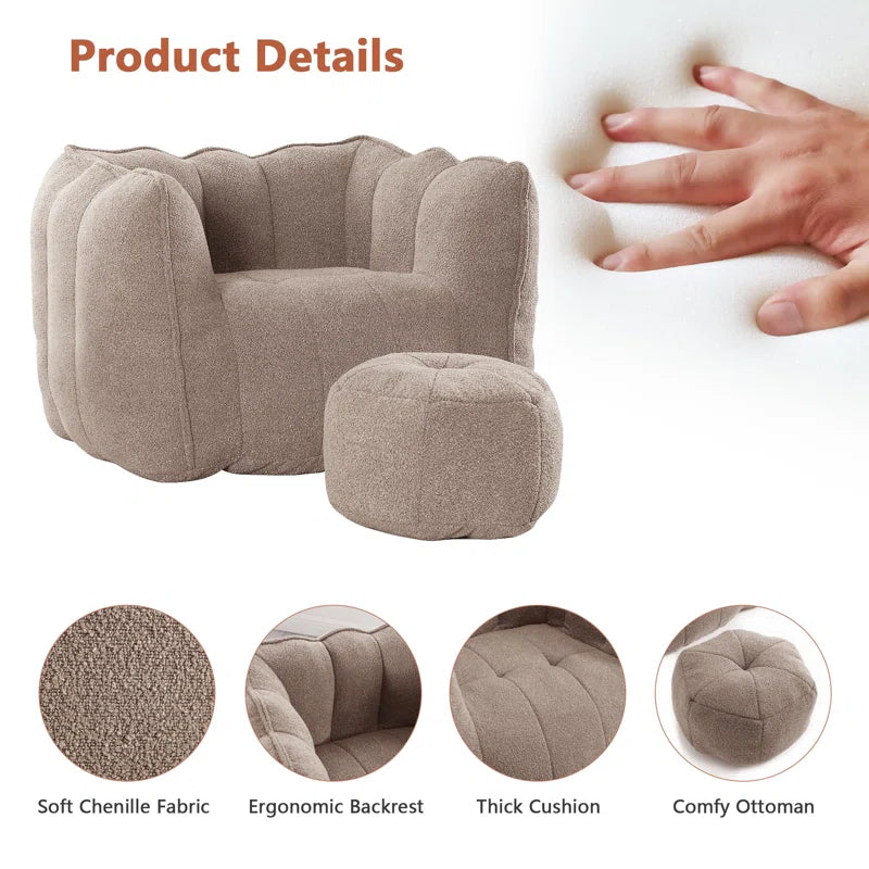 Modern Cloud Sofa Set with Armchair & Ottoman – Beige