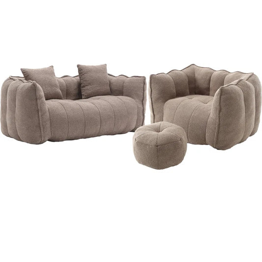 Modern Cloud Sofa Set with Armchair & Ottoman – Beige