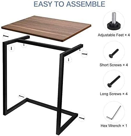 Modern C-Shaped Side Table – Wood Black Metal