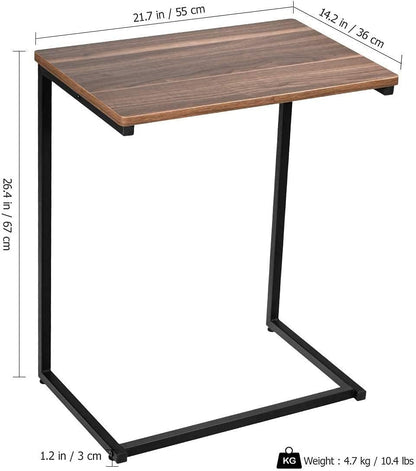 Modern C-Shaped Side Table – Wood Black Metal