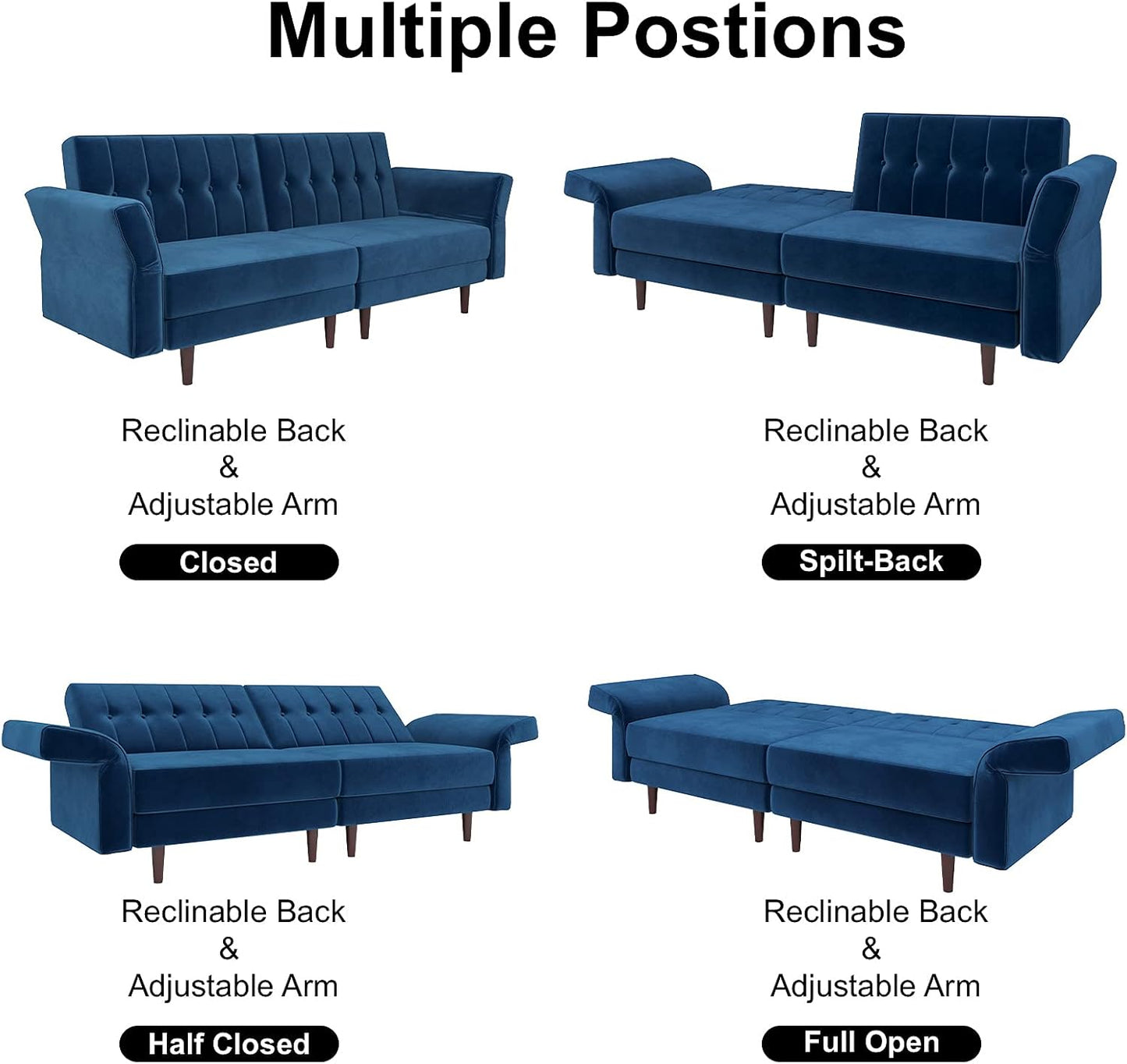 Belfin Velvet Convertible Futon Sofa Bed – Navy Blue