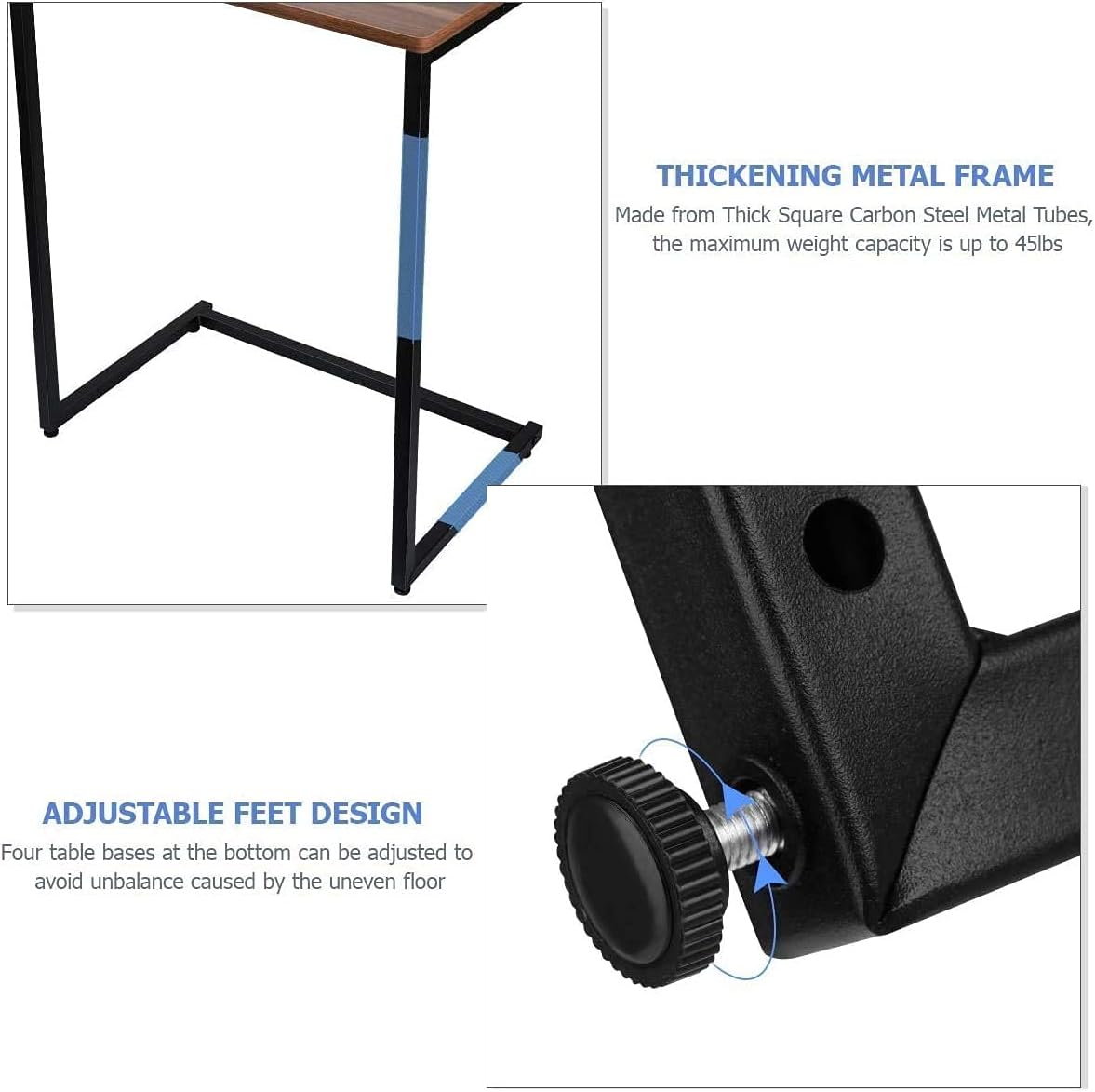 Modern C-Shaped Side Table – Wood Black Metal