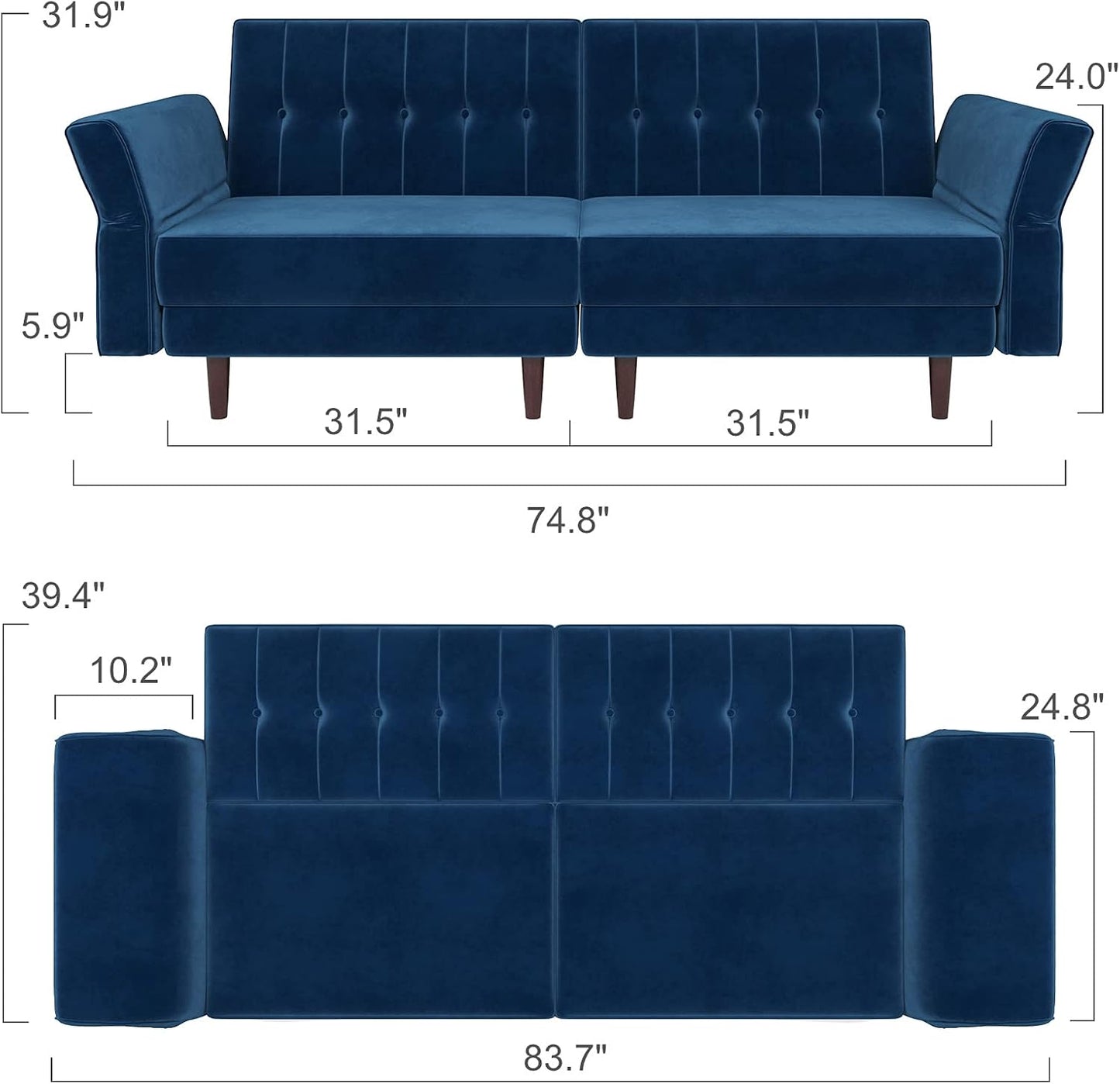 Belfin Velvet Convertible Futon Sofa Bed – Navy Blue