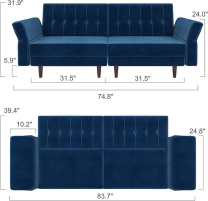 Belfin Velvet Convertible Futon Sofa Bed – Navy Blue