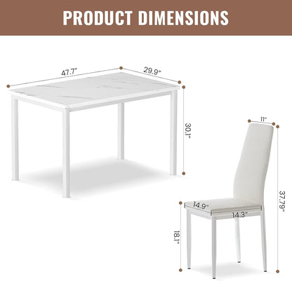 AWQM 5-Piece Faux Marble Dining Table Set with 4 Upholstered Chairs