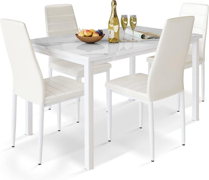 AWQM 5-Piece Faux Marble Dining Table Set with 4 Upholstered Chairs