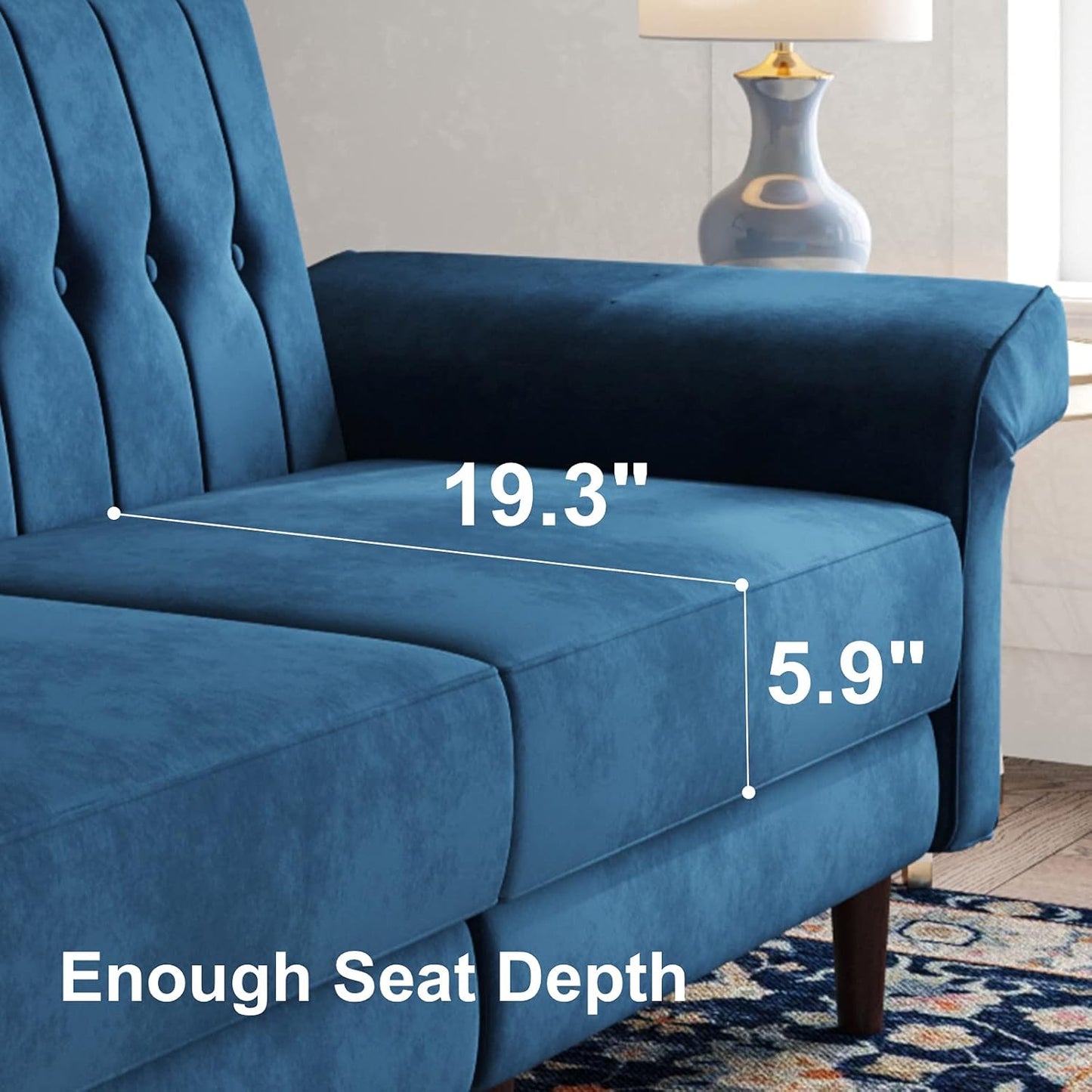 Belfin Velvet Convertible Futon Sofa Bed – Navy Blue