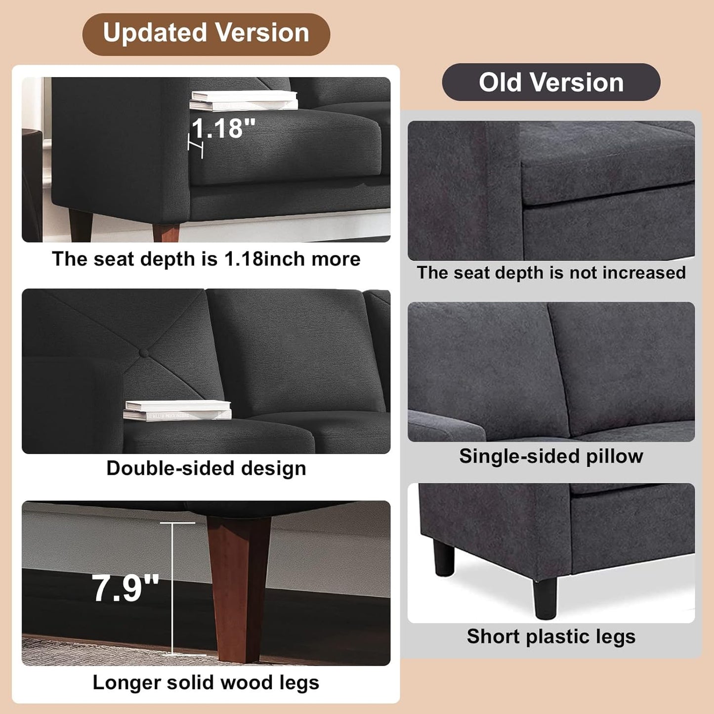 Belffin Convertible Sectional Sofa Couch with Chaise – Modern L-Shaped Comfort