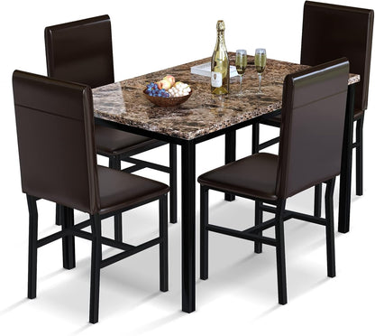 AWQM 5-Piece Faux Marble Dining Table Set with 4 Upholstered Chairs
