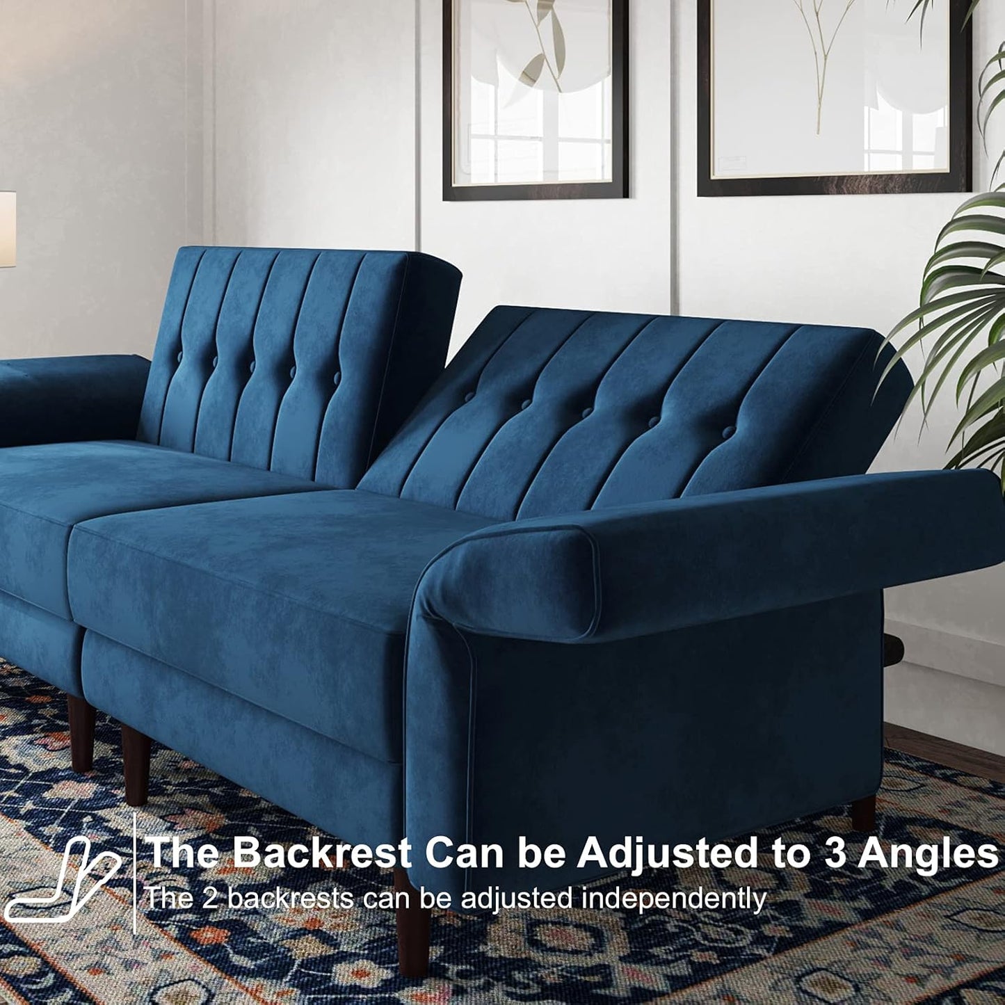 Belfin Velvet Convertible Futon Sofa Bed – Navy Blue