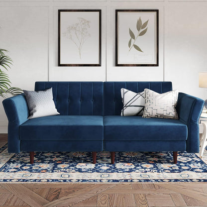 Belfin Velvet Convertible Futon Sofa Bed – Navy Blue