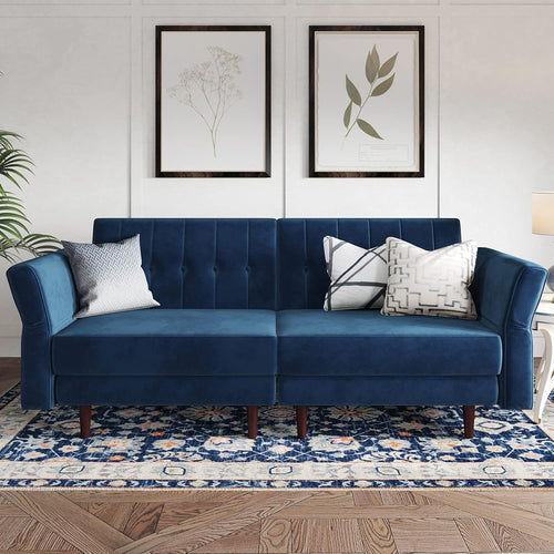 Belfin Velvet Convertible Futon Sofa Bed – Navy Blue