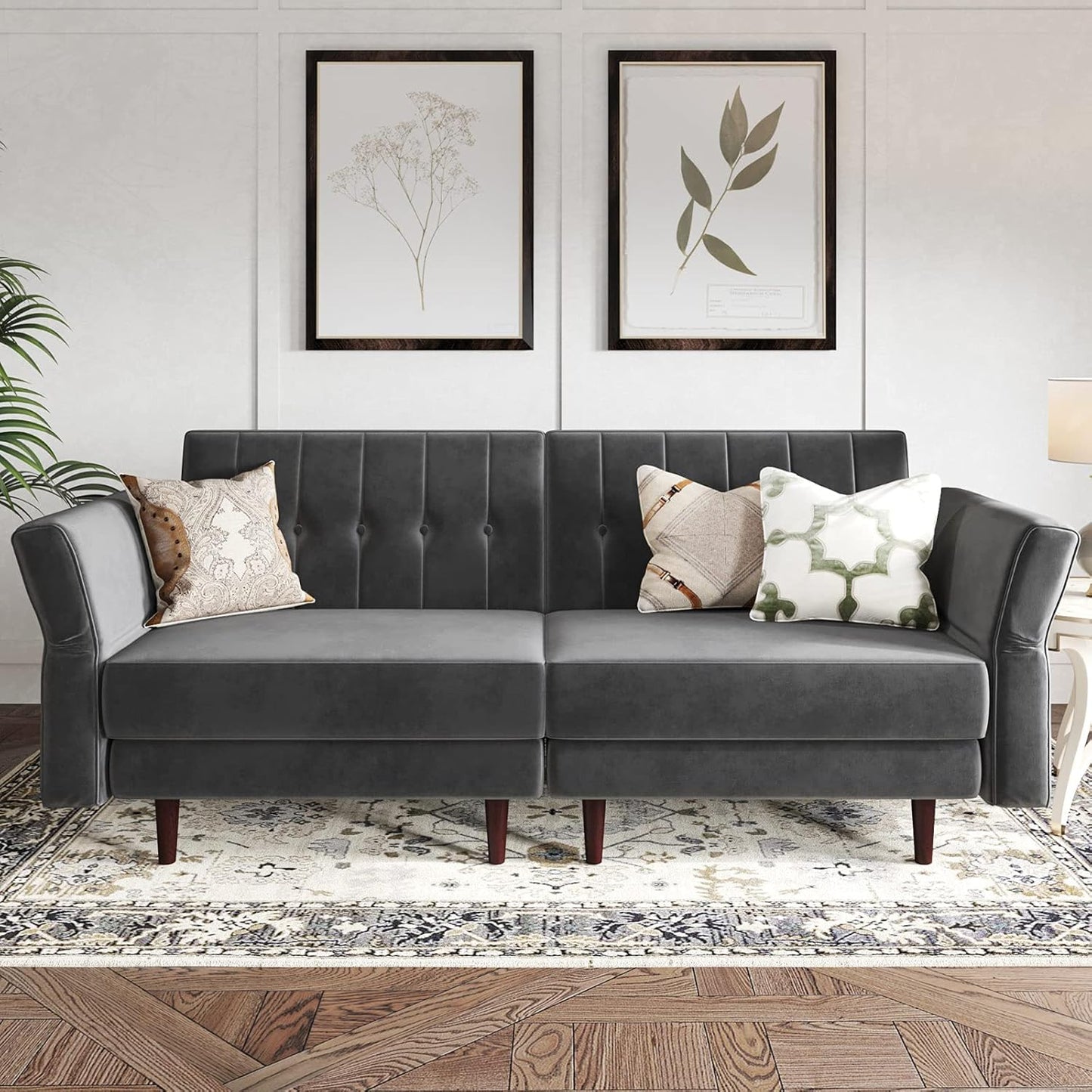 Belfin Velvet Convertible Futon Sofa Bed – Navy Blue