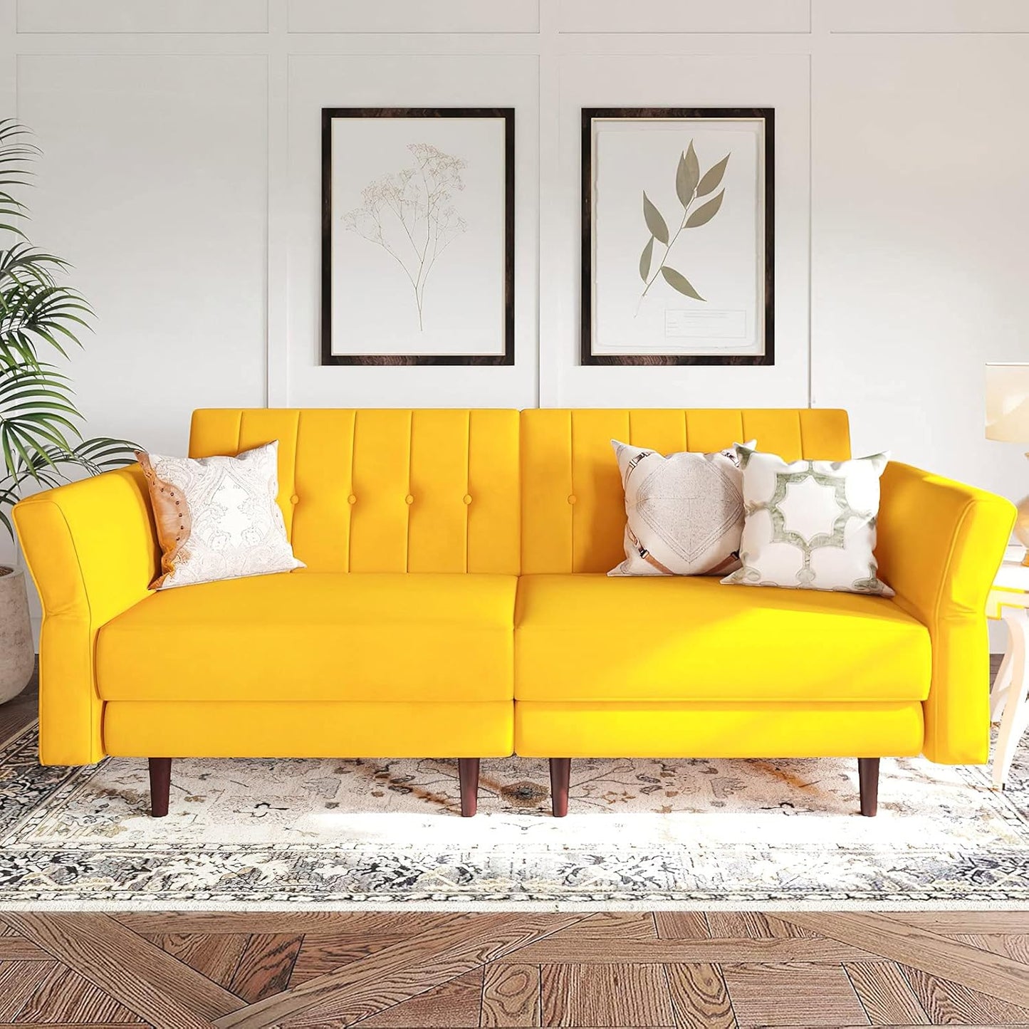 Belfin Velvet Convertible Futon Sofa Bed – Navy Blue
