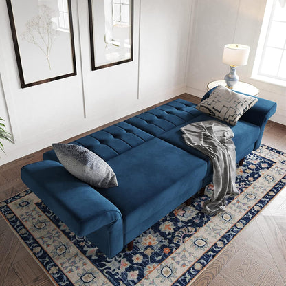 Belfin Velvet Convertible Futon Sofa Bed – Navy Blue
