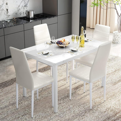 AWQM 5-Piece Faux Marble Dining Table Set with 4 Upholstered Chairs